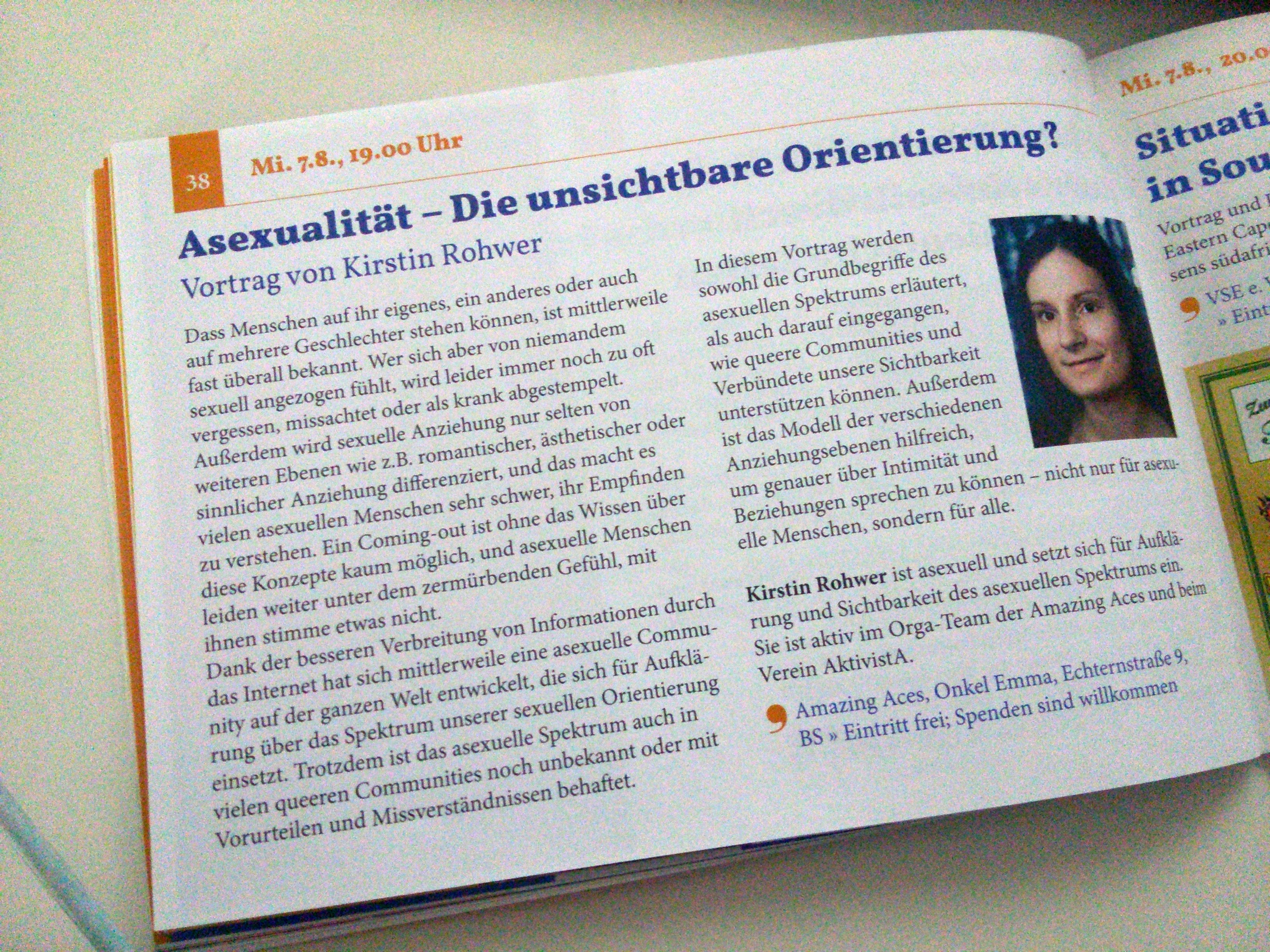 Die Ankündigung des Vortrags im Sommerlochfestival-Programmheft